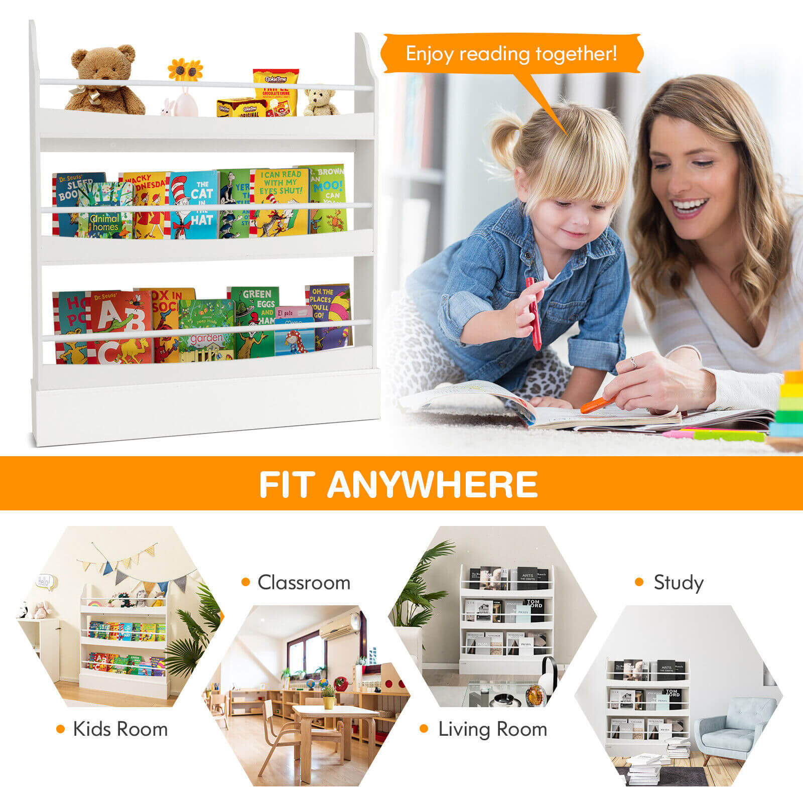 3-Tier Bookshelf with 2 Anti-Tipping Kits for Books and Magazines, White Kids Storage at Gallery Canada