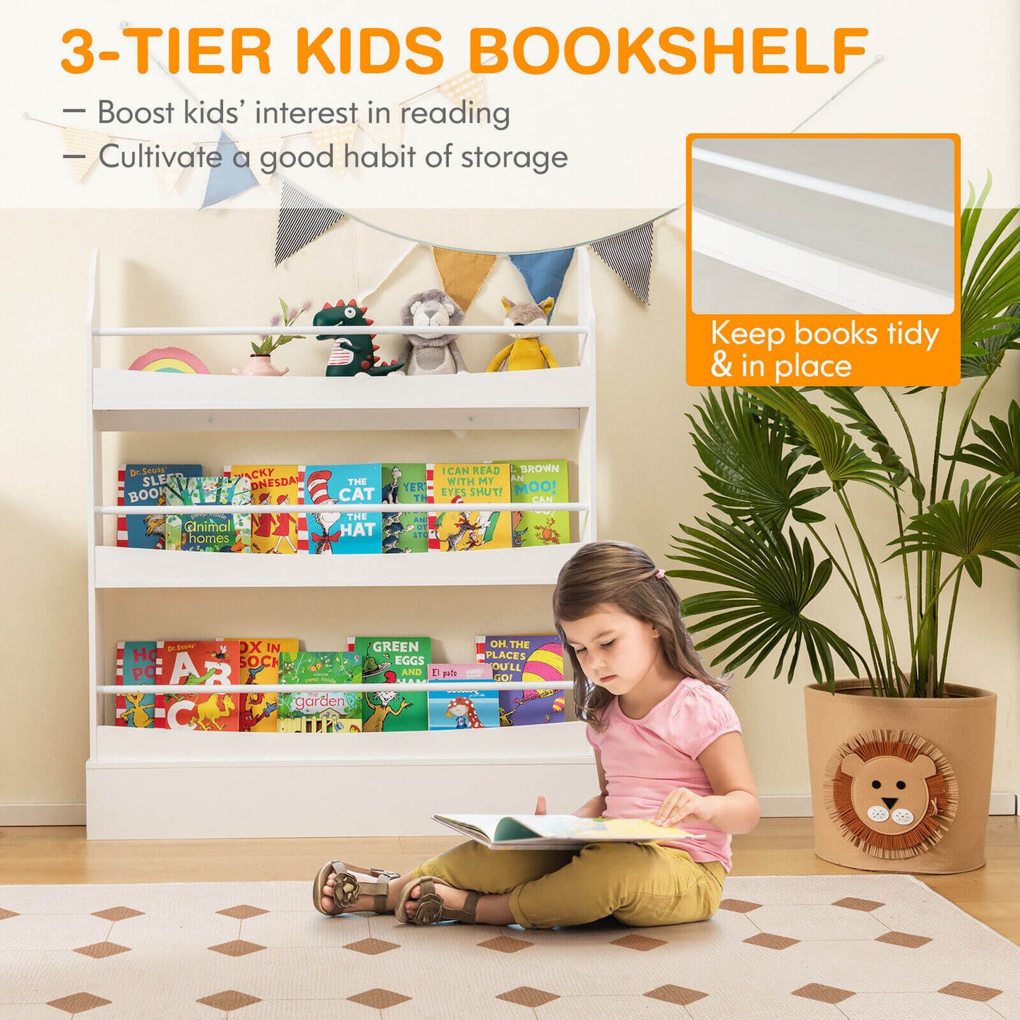 3-Tier Bookshelf with 2 Anti-Tipping Kits for Books and Magazines, White Kids Storage at Gallery Canada