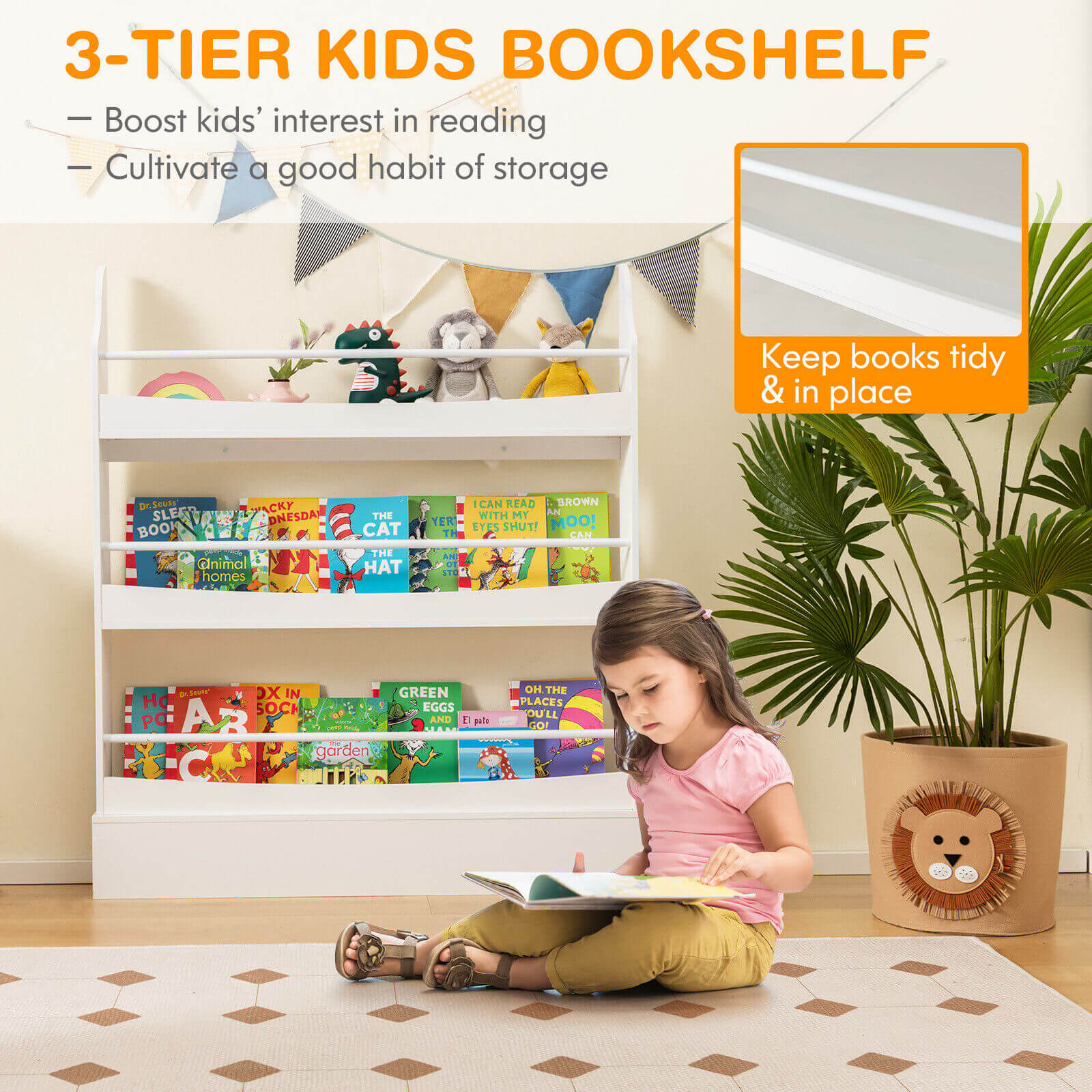 3-Tier Bookshelf with 2 Anti-Tipping Kits for Books and Magazines, White Kids Storage at Gallery Canada