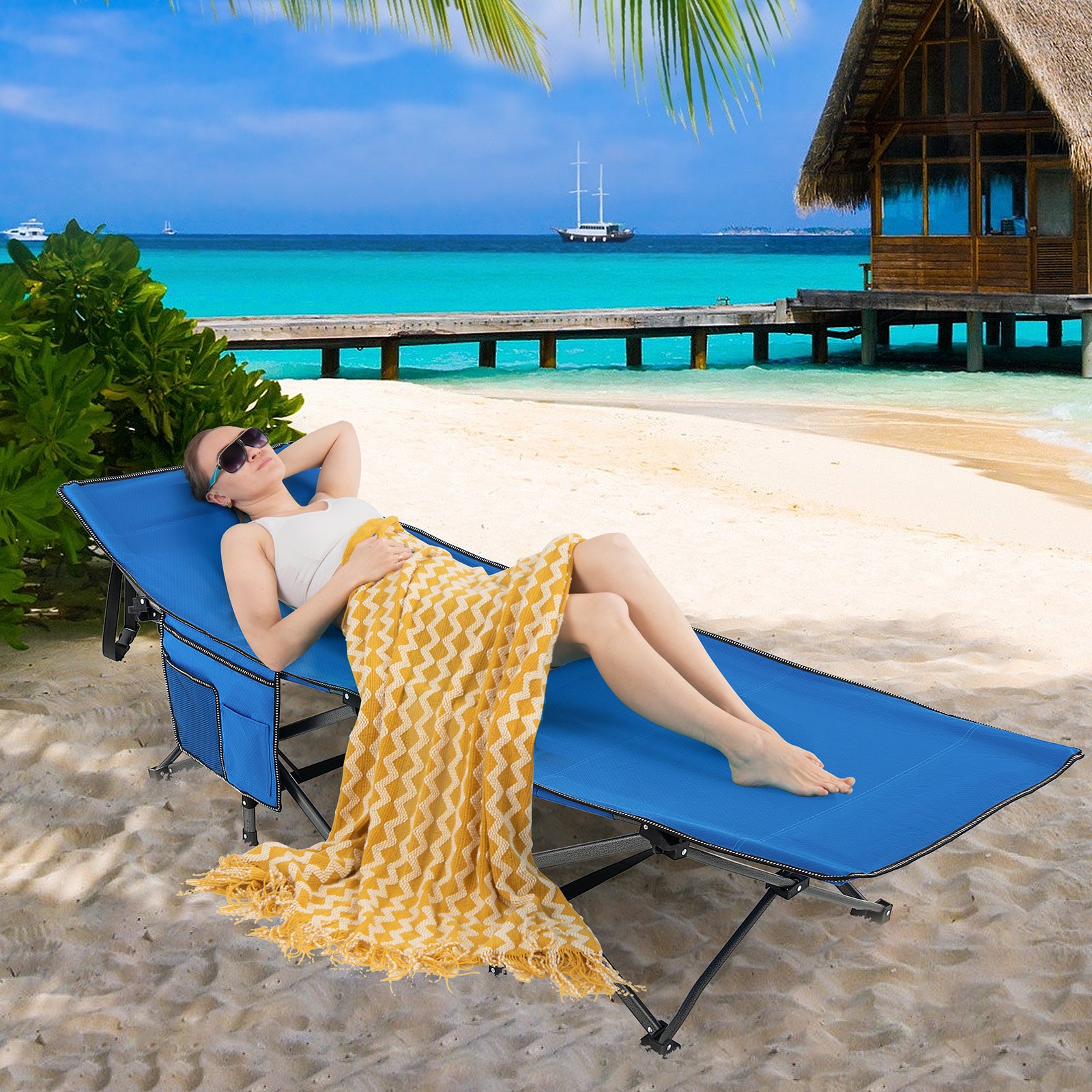 Wide Foldable Camping Cot with Carry Bag, Blue Camping Furniture at Gallery Canada