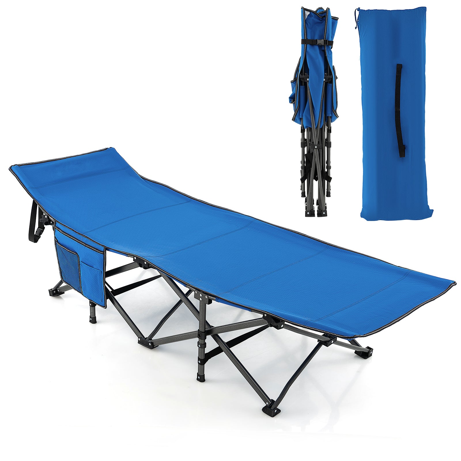 Wide Foldable Camping Cot with Carry Bag, Blue Camping Furniture at Gallery Canada