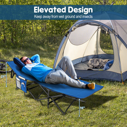 Wide Foldable Camping Cot with Carry Bag, Blue Camping Furniture at Gallery Canada