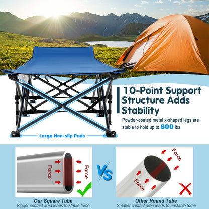 Wide Foldable Camping Cot with Carry Bag, Blue Camping Furniture at Gallery Canada