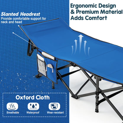 Wide Foldable Camping Cot with Carry Bag, Blue Camping Furniture at Gallery Canada