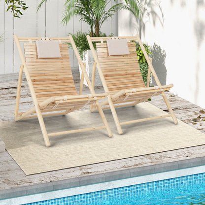 Solid Fir Wood Lounge Chair with 3-Level Adjustable Backrest and Soft Padded Headrest, Natural Outdoor Chaise Lounges at Gallery Canada