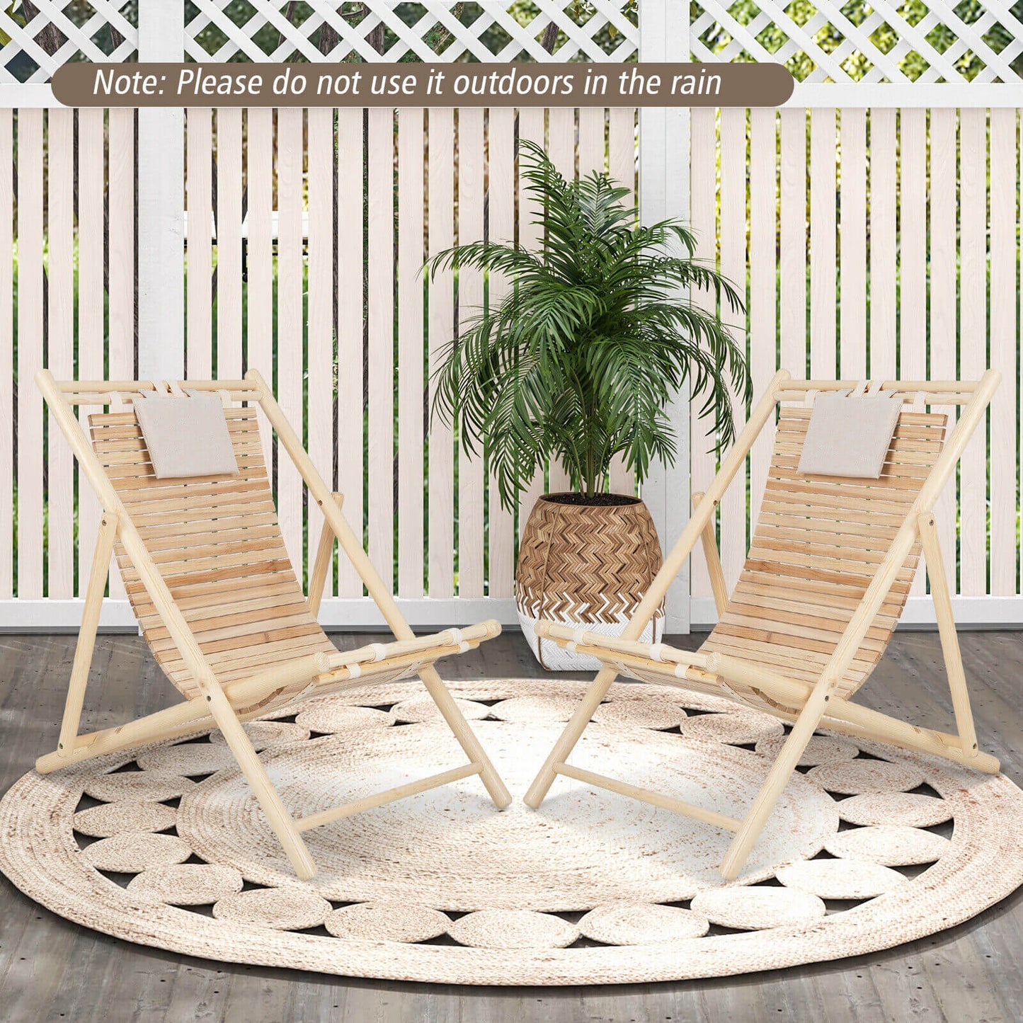 Solid Fir Wood Lounge Chair with 3-Level Adjustable Backrest and Soft Padded Headrest, Natural Outdoor Chaise Lounges at Gallery Canada