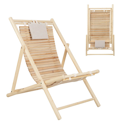 Solid Fir Wood Lounge Chair, Adjustable Backrest, Padded Headrest, Natural Outdoor Chaise Lounges Natural at Gallery Canada