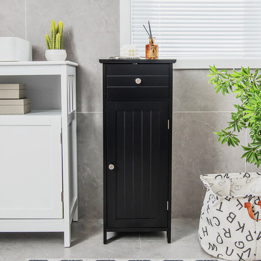 Wooden Bathroom Floor Storage Cabinet With Drawer And Shelf, Black Floor Cabinets Black at Gallery Canada
