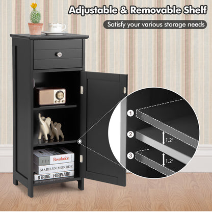 Wooden Bathroom Floor Storage Cabinet With Drawer And Shelf, Black Floor Cabinets at Gallery Canada