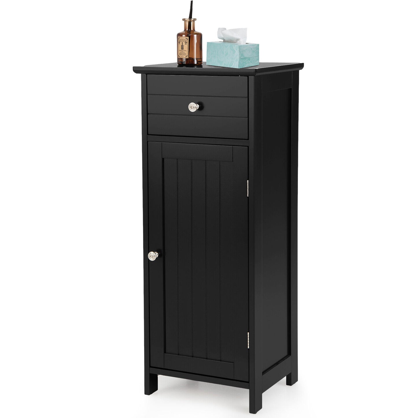 Wooden Bathroom Floor Storage Cabinet With Drawer And Shelf, Black Floor Cabinets at Gallery Canada