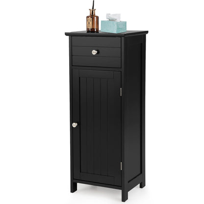 Wooden Bathroom Floor Storage Cabinet with Drawer and Shelf, Black - Gallery Canada