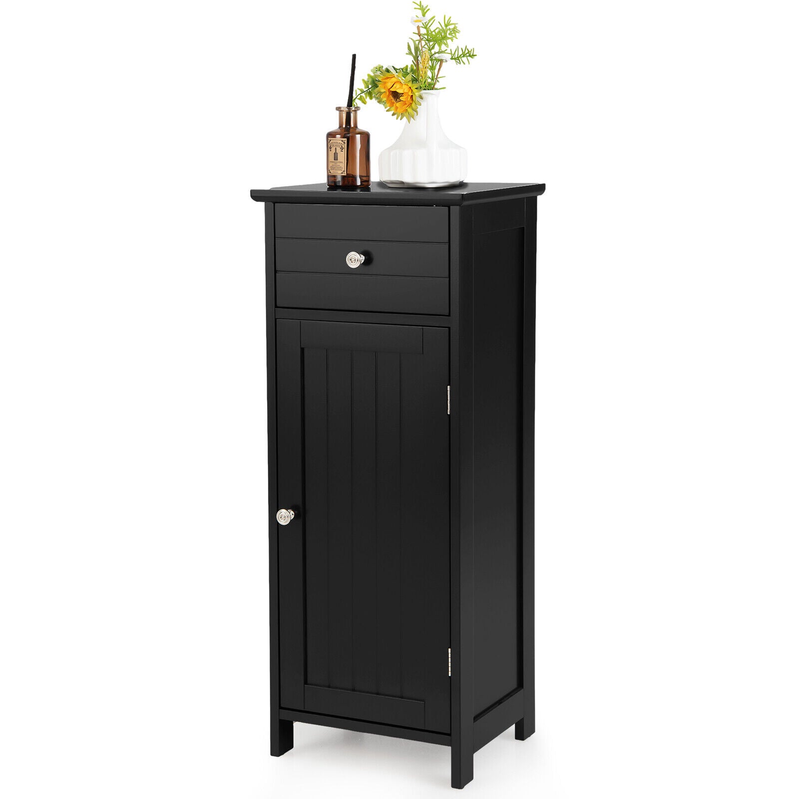 Wooden Bathroom Floor Storage Cabinet With Drawer And Shelf, Black Floor Cabinets at Gallery Canada