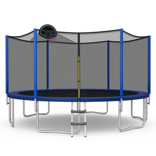 15 Ft Outdoor Trampoline With Enclosure Net, Black