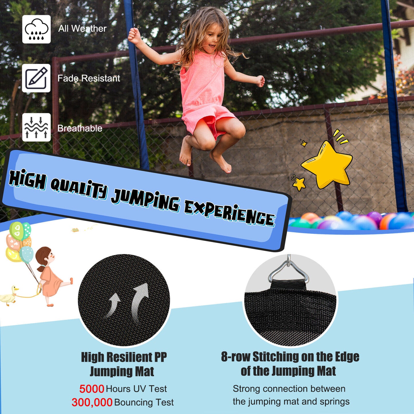 12/14/15/16 Feet Outdoor Recreational Trampoline with Enclosure Net-15 ft, Black Trampolines at Gallery Canada