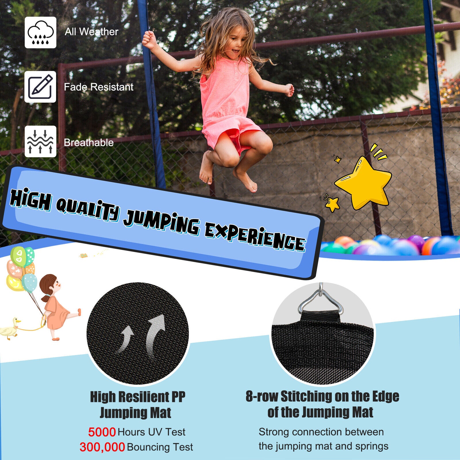 12/14/15/16 Feet Outdoor Recreational Trampoline with Enclosure Net-15 ft, Black Trampolines at Gallery Canada