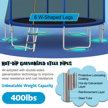12/14/15/16 Feet Outdoor Recreational Trampoline with Enclosure Net-15 ft, Black Trampolines at Gallery Canada