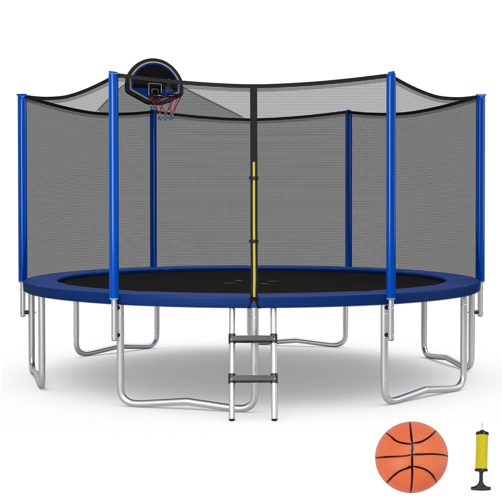 12/14/15/16 Feet Outdoor Recreational Trampoline with Enclosure Net-16 ft, Black Trampolines at Gallery Canada
