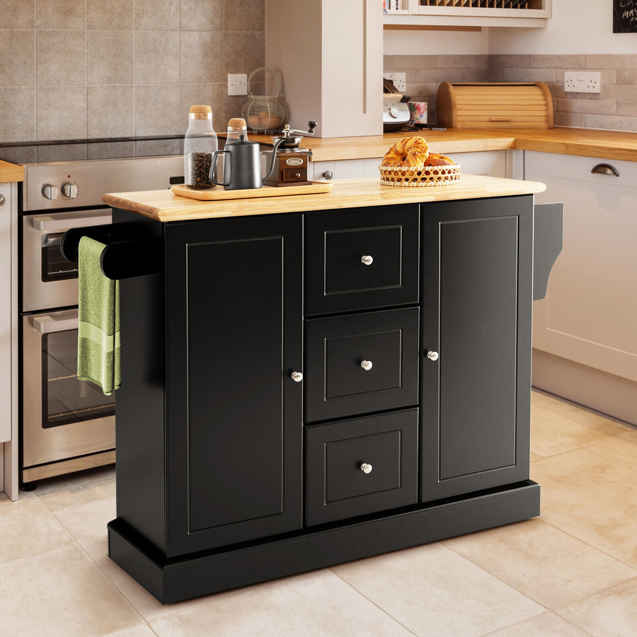 2-Door Large Mobile Kitchen Island Cart with Hidden Wheelsand 3 Drawers - Gallery View 2 of 11
