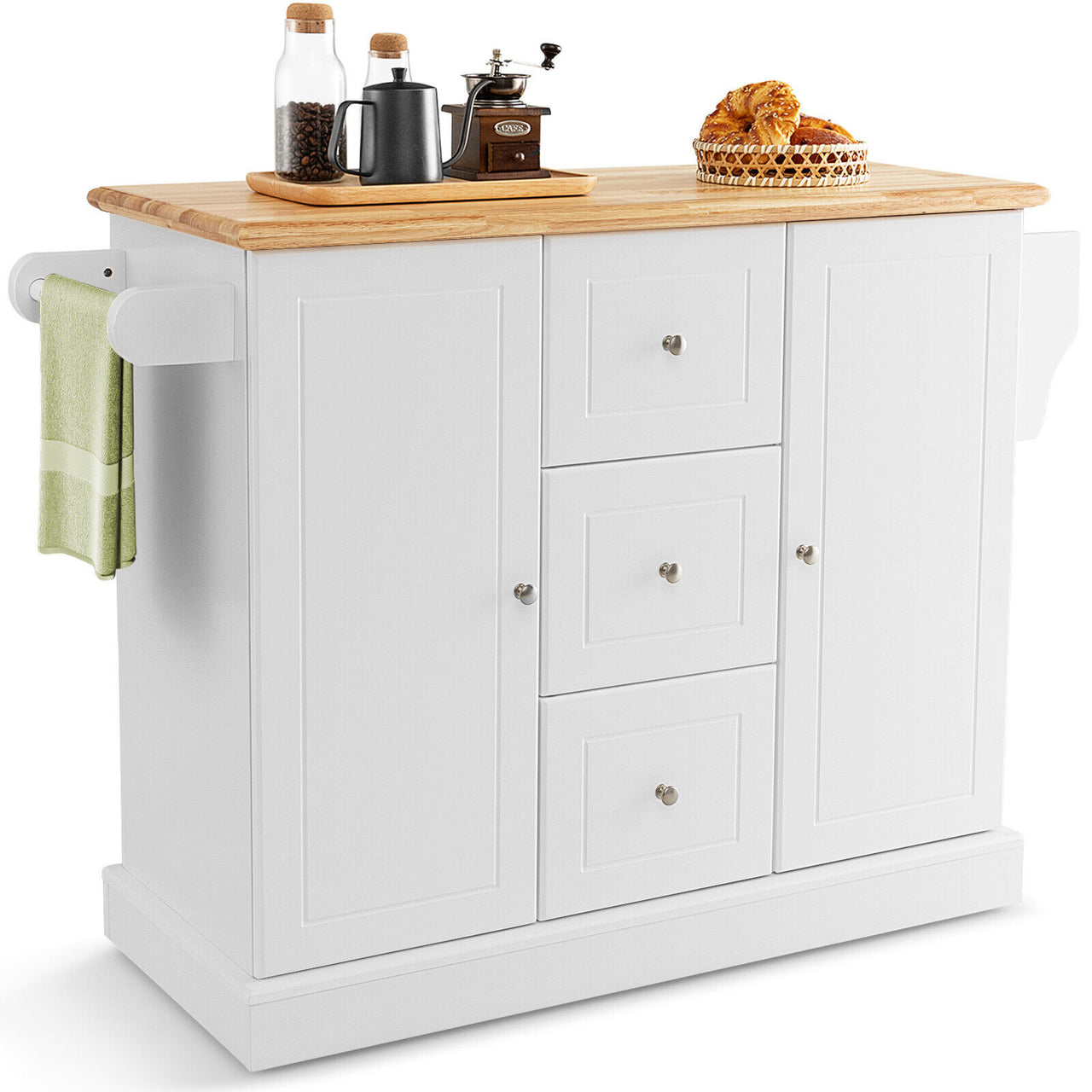 2-Door Large Mobile Kitchen Island Cart with Hidden Wheelsand 3 Drawers - Gallery View 1 of 11