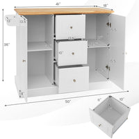 Thumbnail for 2-Door Large Mobile Kitchen Island Cart with Hidden Wheelsand 3 Drawers - Gallery View 5 of 11