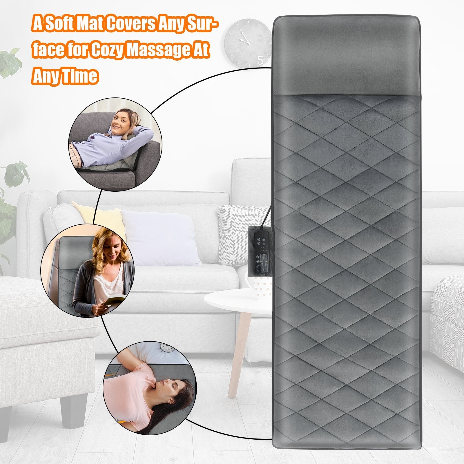 Foldable Mat Full Body Massager with 10 Vibration Motors and 3 Heating Pads, Gray - Gallery Canada