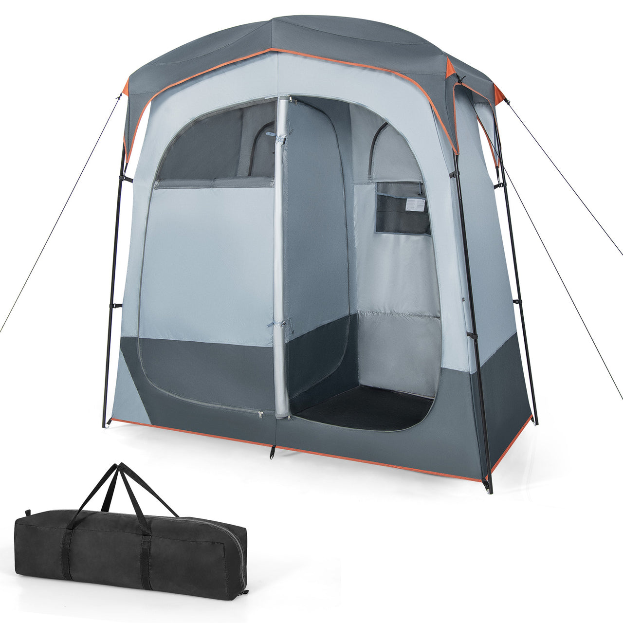 2 Rooms Oversize Privacy Shower Tent with Removable Rain Fly and Inside Pocket - Gallery View 6 of 10