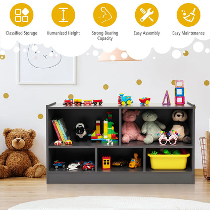 Kids 2-Shelf Bookcase 5-Cube Wood Toy Storage Cabinet Organizer, Gray - Gallery Canada