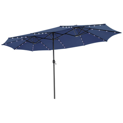 15 Feet Twin Patio Umbrella with 48 Solar LED Lights, Navy Outdoor Umbrellas at Gallery Canada