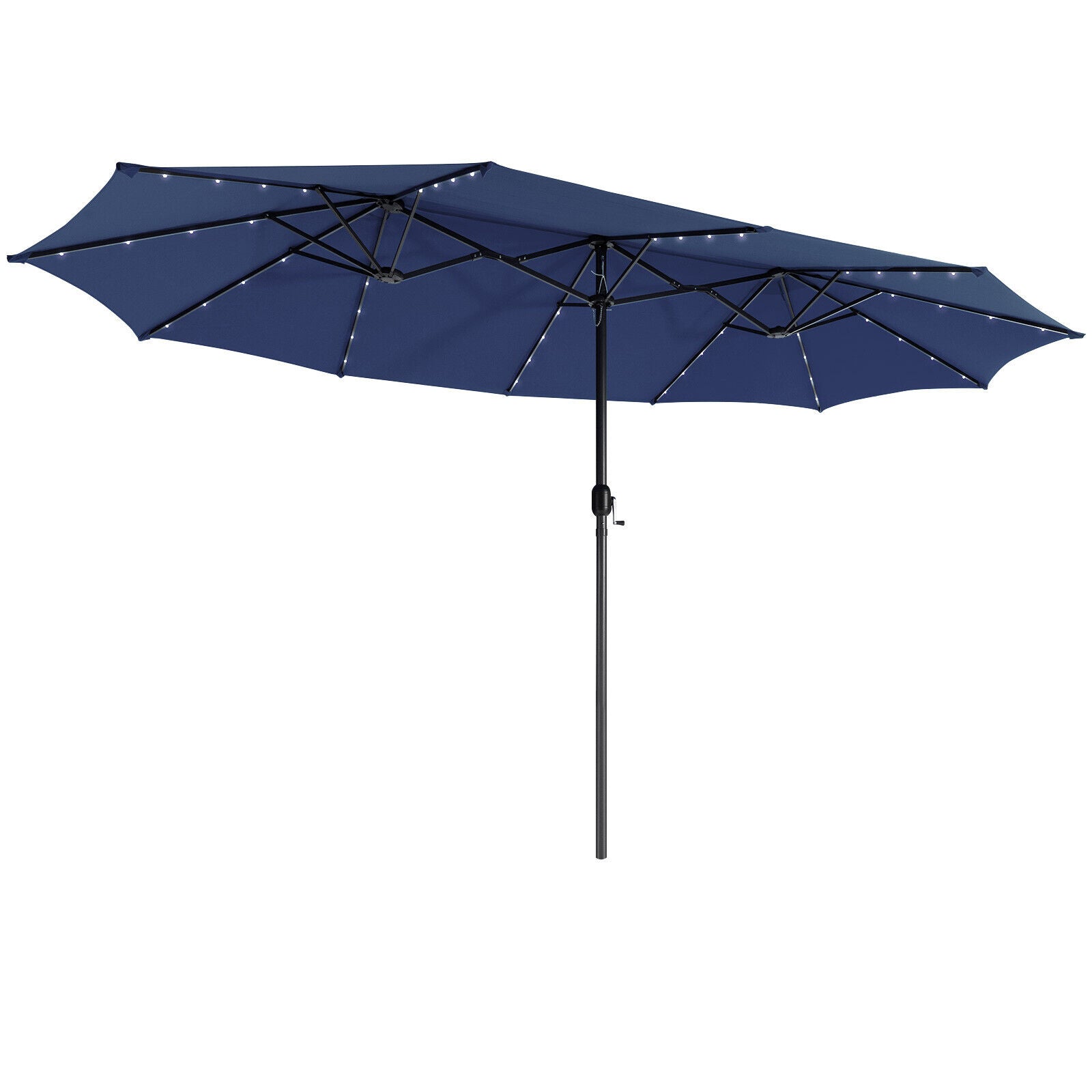 15 Feet Twin Patio Umbrella with 48 Solar LED Lights, Navy Outdoor Umbrellas at Gallery Canada