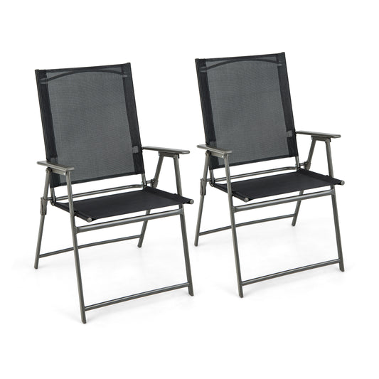 2 Patio Folding Chairs With Armrests, Gray, Black Patio Dining Chairs Black & Gray at Gallery Canada