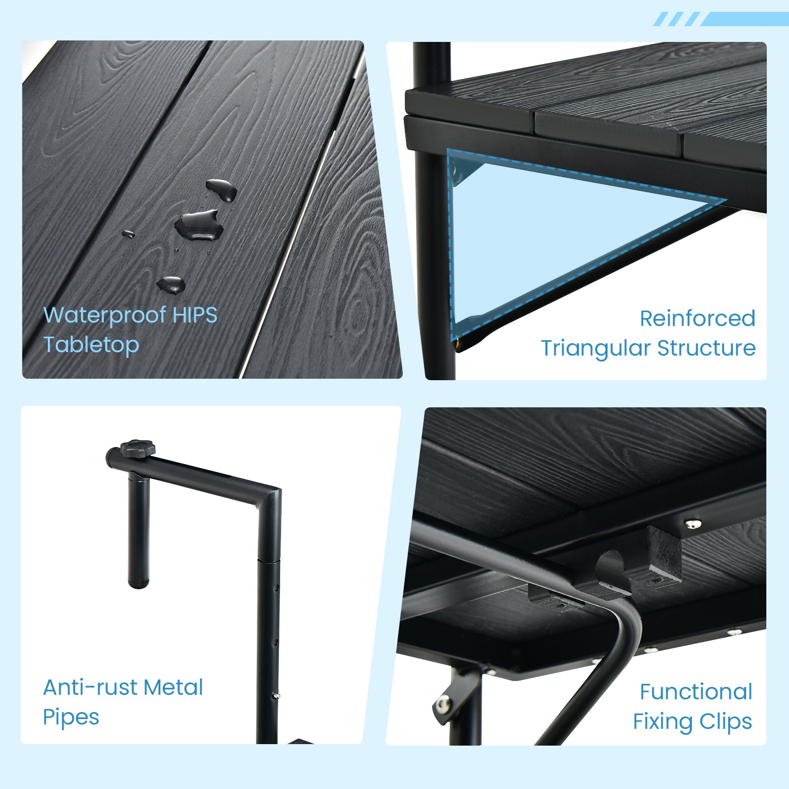 Folding Hanging Table, 3-Level Adjustable Height, Black Patio Tables at Gallery Canada