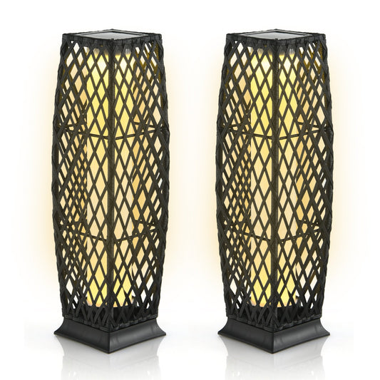 2 Pieces Solar-Powered Diamond Wicker Floor Lamps with Auto LED Light, Black