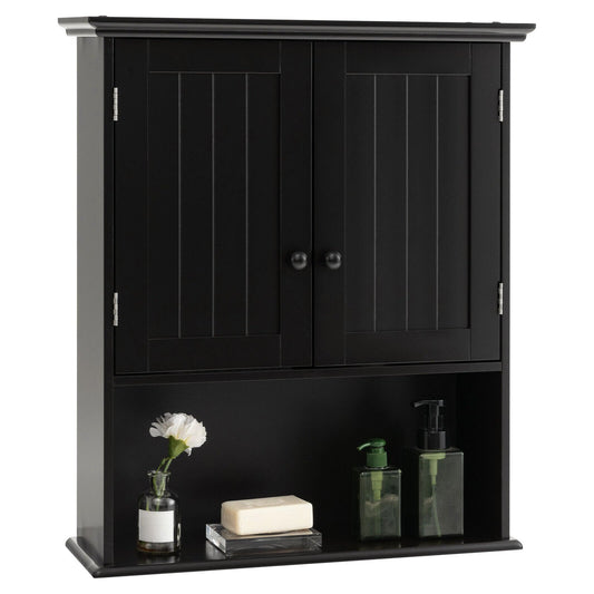 2-Door Wall Mount Bathroom Storage Cabinet with Open Shelf, Black
