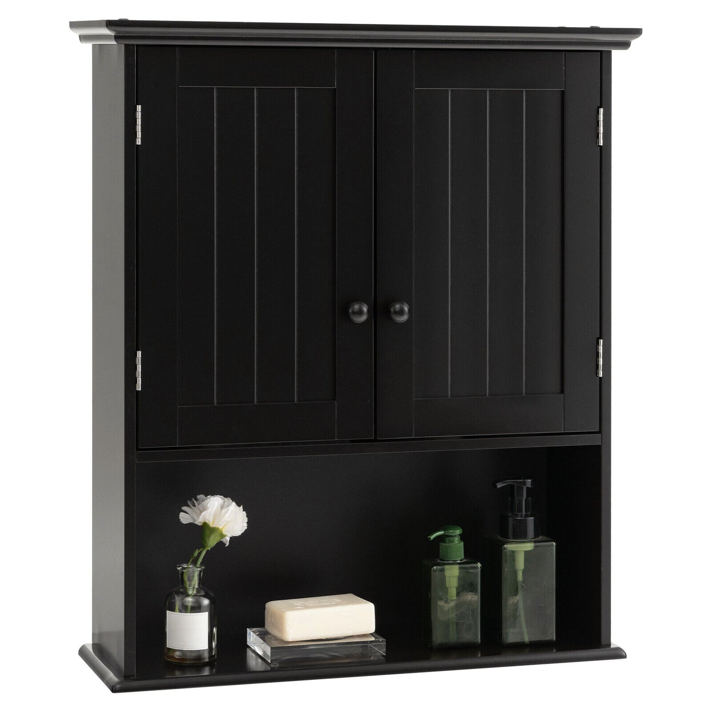 2-Door Wall Mount Bathroom Storage Cabinet with Open Shelf, Black Wall Cabinets Black at Gallery Canada