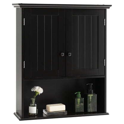2-Door Wall Mount Bathroom Storage Cabinet with Open Shelf, Black Wall Cabinets Black at Gallery Canada