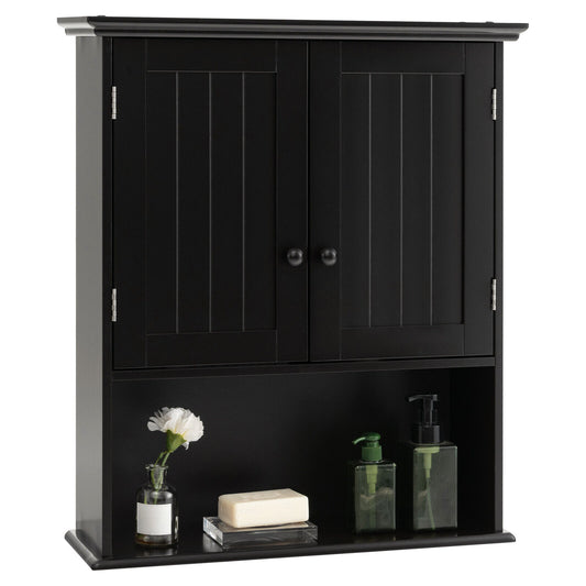 2-Door Wall Mount Bathroom Storage Cabinet with Open Shelf, Black Wall Cabinets Black at Gallery Canada