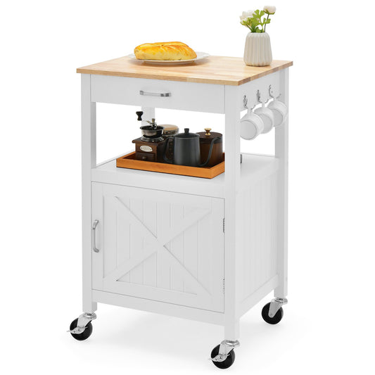 Rolling Kitchen Island Cart with Drawer and Side Hooks, White - Gallery Canada