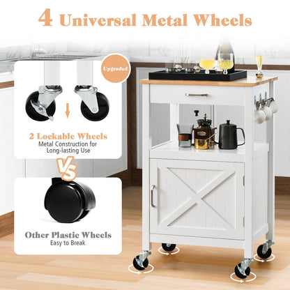 Rolling Kitchen Island Cart with Drawer and Side Hooks, White - Gallery Canada