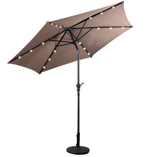 9FT Solar LED Patio Umbrella, Steel Tilt Crank, Tan