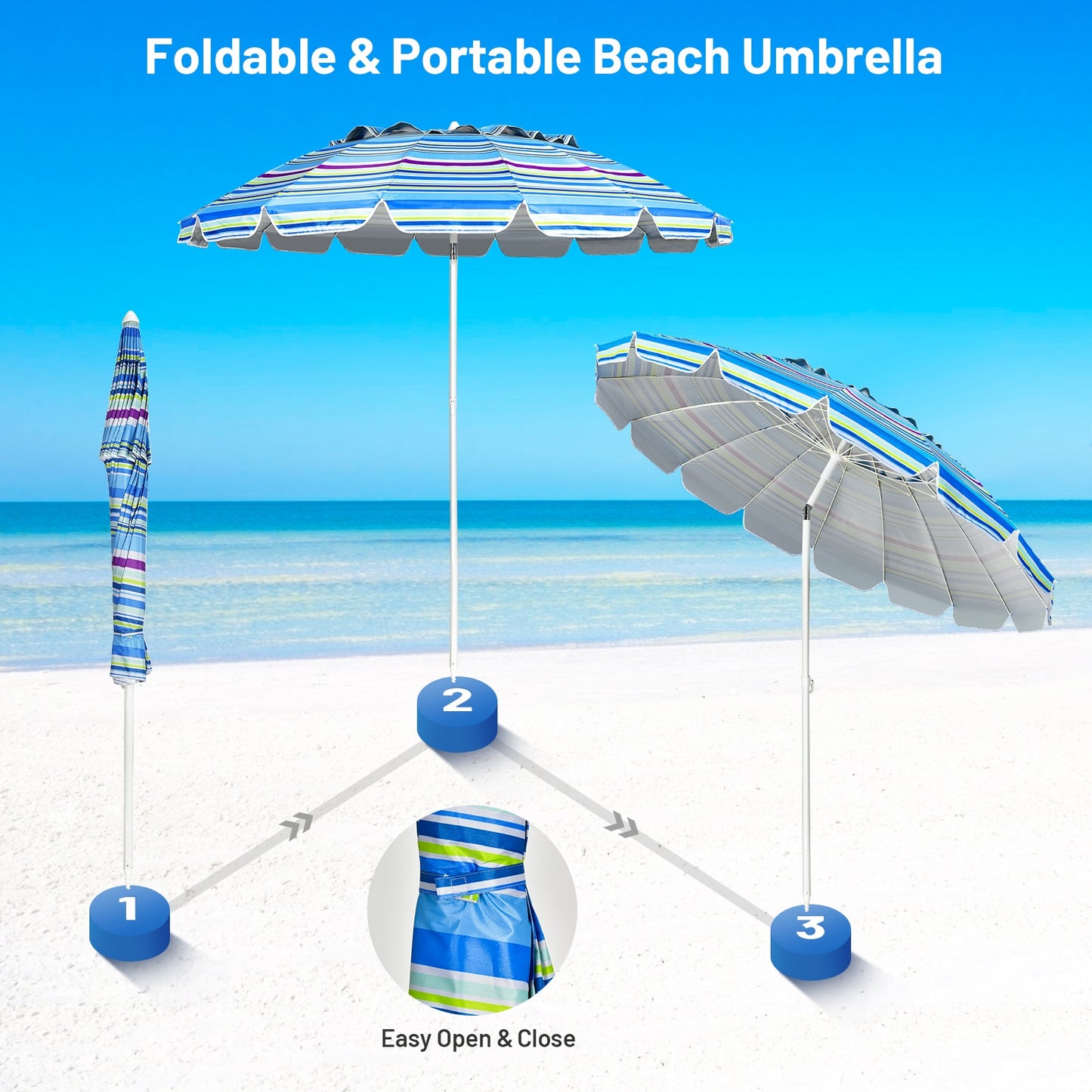 8FT Portable Beach Umbrella with Sand Anchor and Tilt Mechanism for Garden and Patio, Blue Outdoor Umbrellas at Gallery Canada