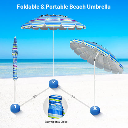 8FT Portable Beach Umbrella with Sand Anchor and Tilt Mechanism for Garden and Patio, Blue Outdoor Umbrellas at Gallery Canada