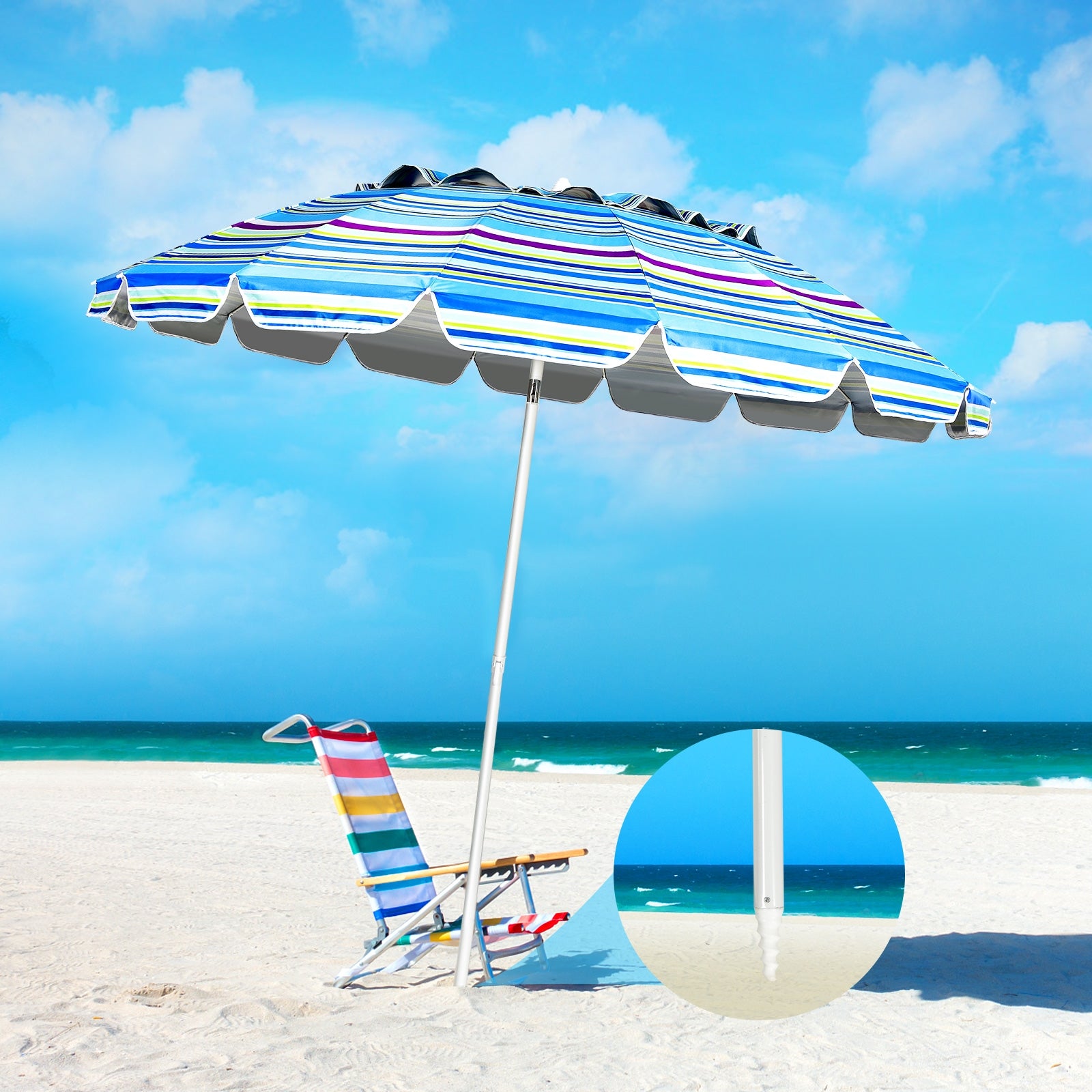 8FT Portable Beach Umbrella with Sand Anchor and Tilt Mechanism for Garden and Patio, Blue Outdoor Umbrellas at Gallery Canada