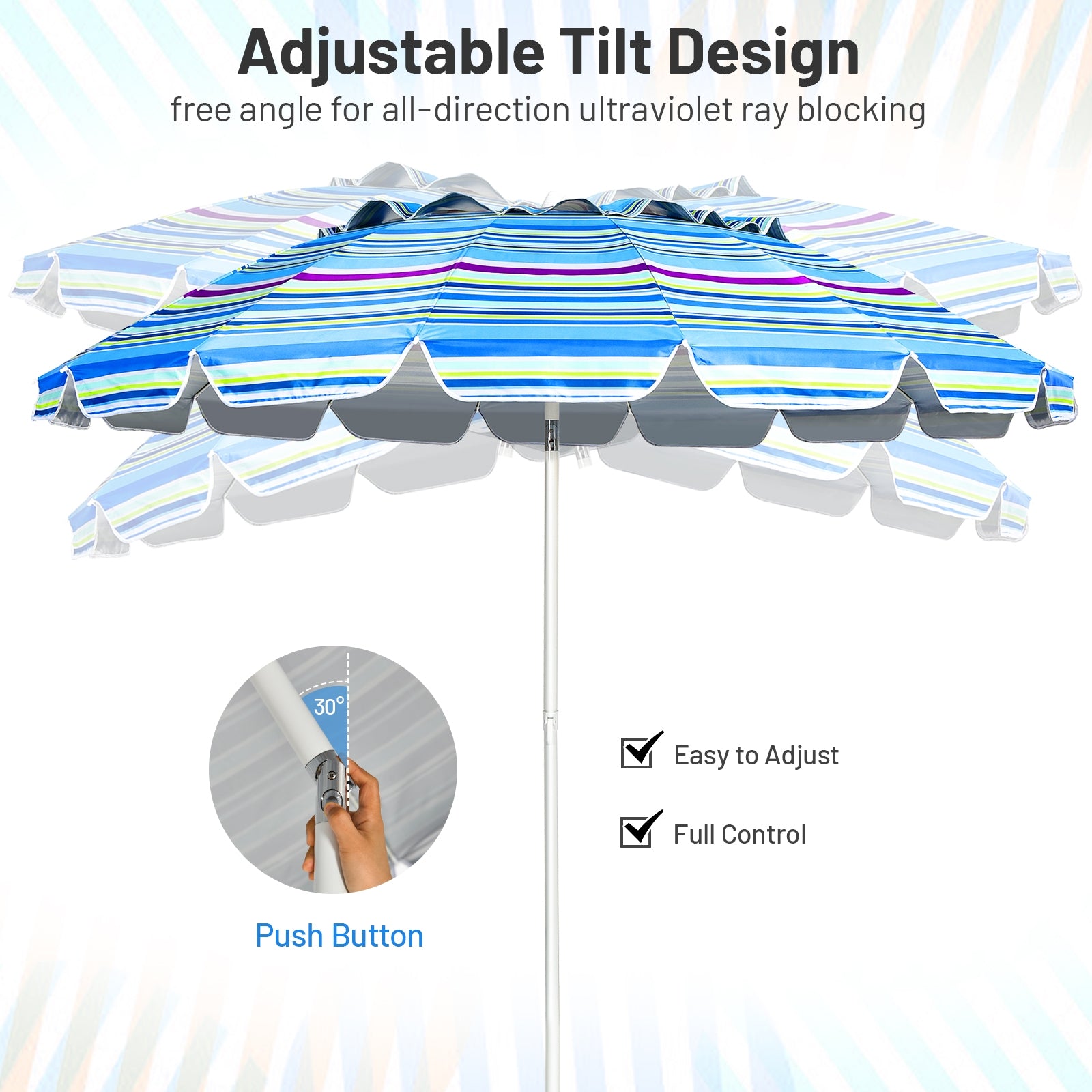 8FT Portable Beach Umbrella with Sand Anchor and Tilt Mechanism for Garden and Patio, Blue Outdoor Umbrellas at Gallery Canada