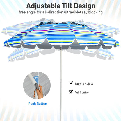 8FT Portable Beach Umbrella with Sand Anchor and Tilt Mechanism for Garden and Patio, Blue Outdoor Umbrellas at Gallery Canada