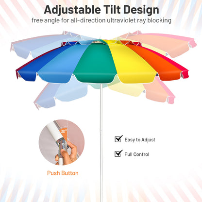 8FT Portable Beach Umbrella with Sand Anchor and Tilt Mechanism for Garden and Patio, Multicolor Outdoor Umbrellas at Gallery Canada