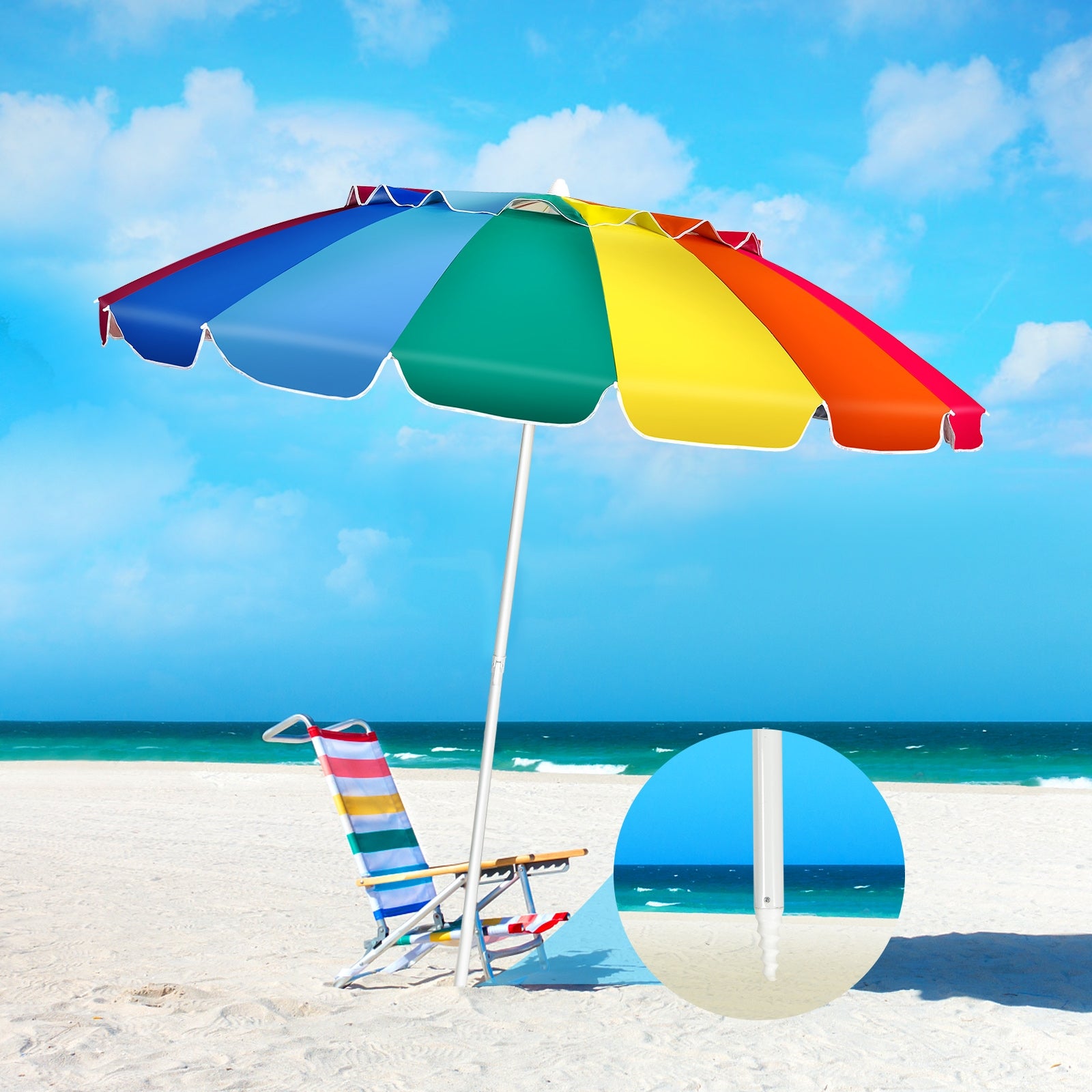 8FT Portable Beach Umbrella with Sand Anchor and Tilt Mechanism for Garden and Patio, Multicolor Outdoor Umbrellas at Gallery Canada