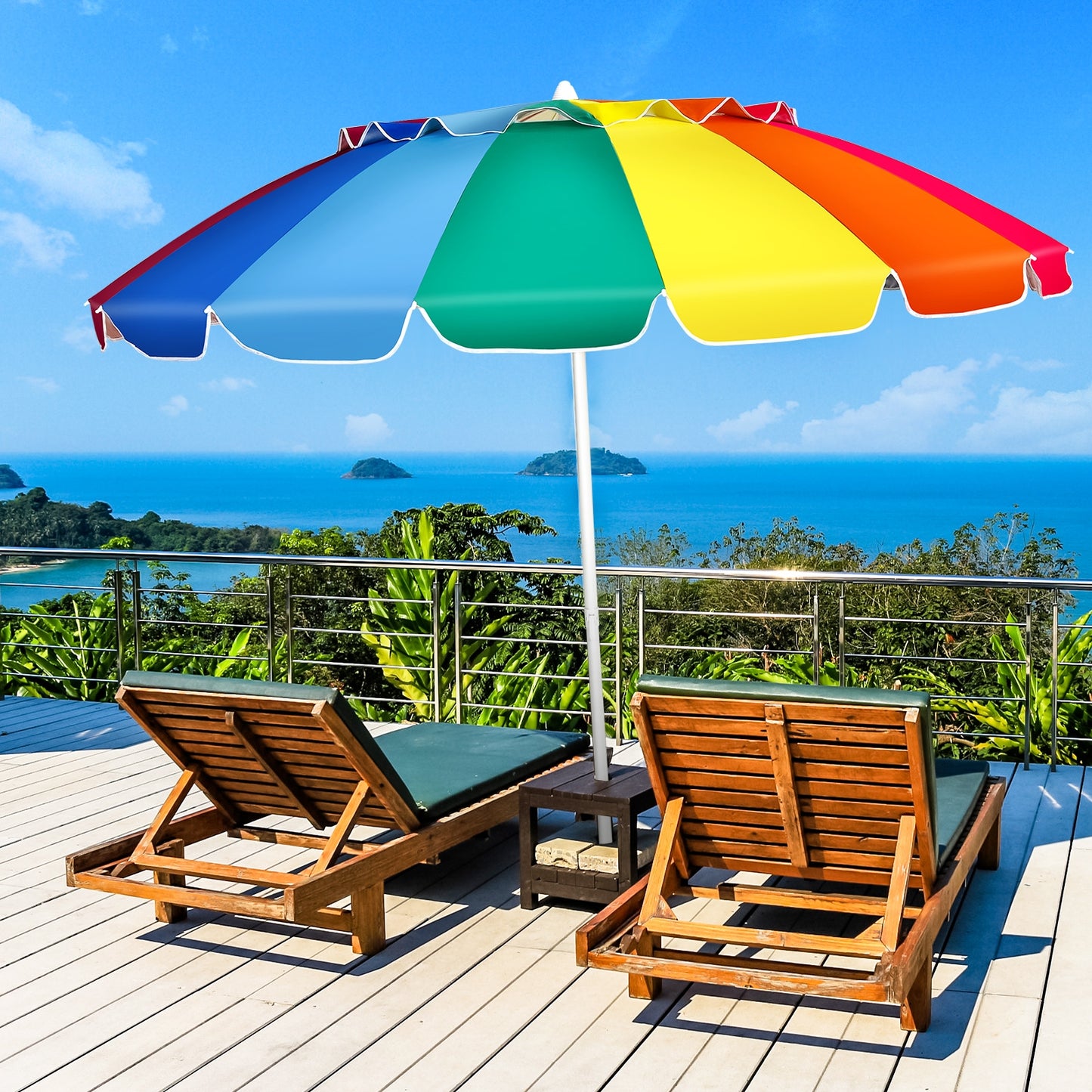 8FT Portable Beach Umbrella with Sand Anchor and Tilt Mechanism for Garden and Patio, Multicolor Outdoor Umbrellas at Gallery Canada