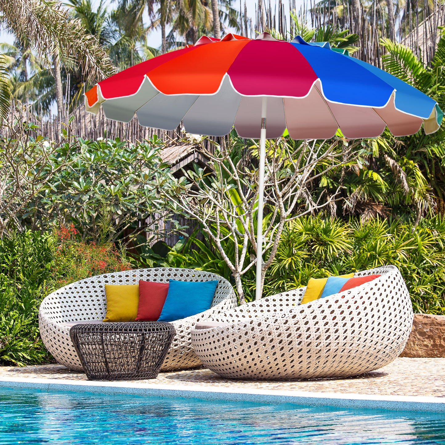 8FT Portable Beach Umbrella with Sand Anchor and Tilt Mechanism for Garden and Patio, Multicolor Outdoor Umbrellas at Gallery Canada