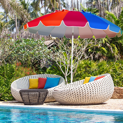 8FT Portable Beach Umbrella with Sand Anchor and Tilt Mechanism for Garden and Patio, Multicolor Outdoor Umbrellas at Gallery Canada