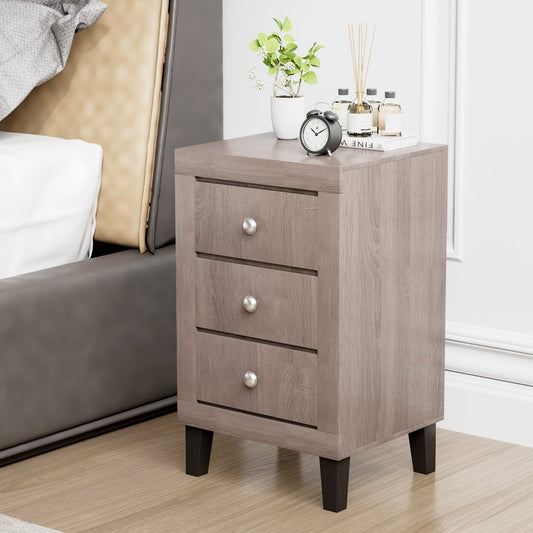 Modern Nightstand with 3 Drawers for Bedroom Living Room, Gray - Gallery Canada